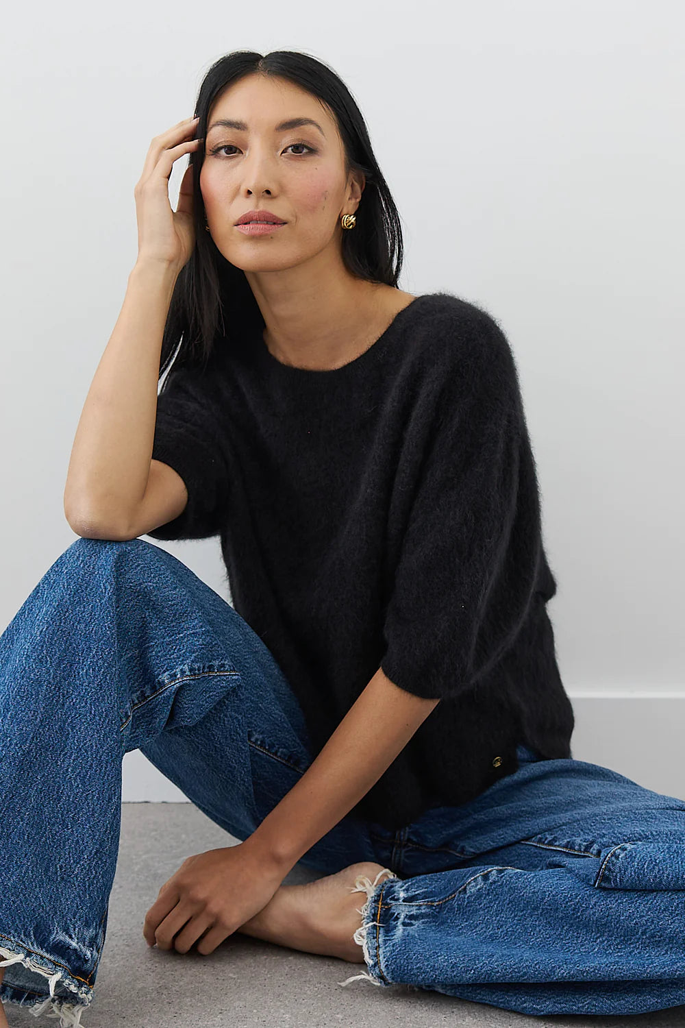 Erika Brushed Cashmere Tee - Jet