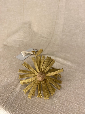 Gaufrette Crochet Linen Floral Brooch - Mustard