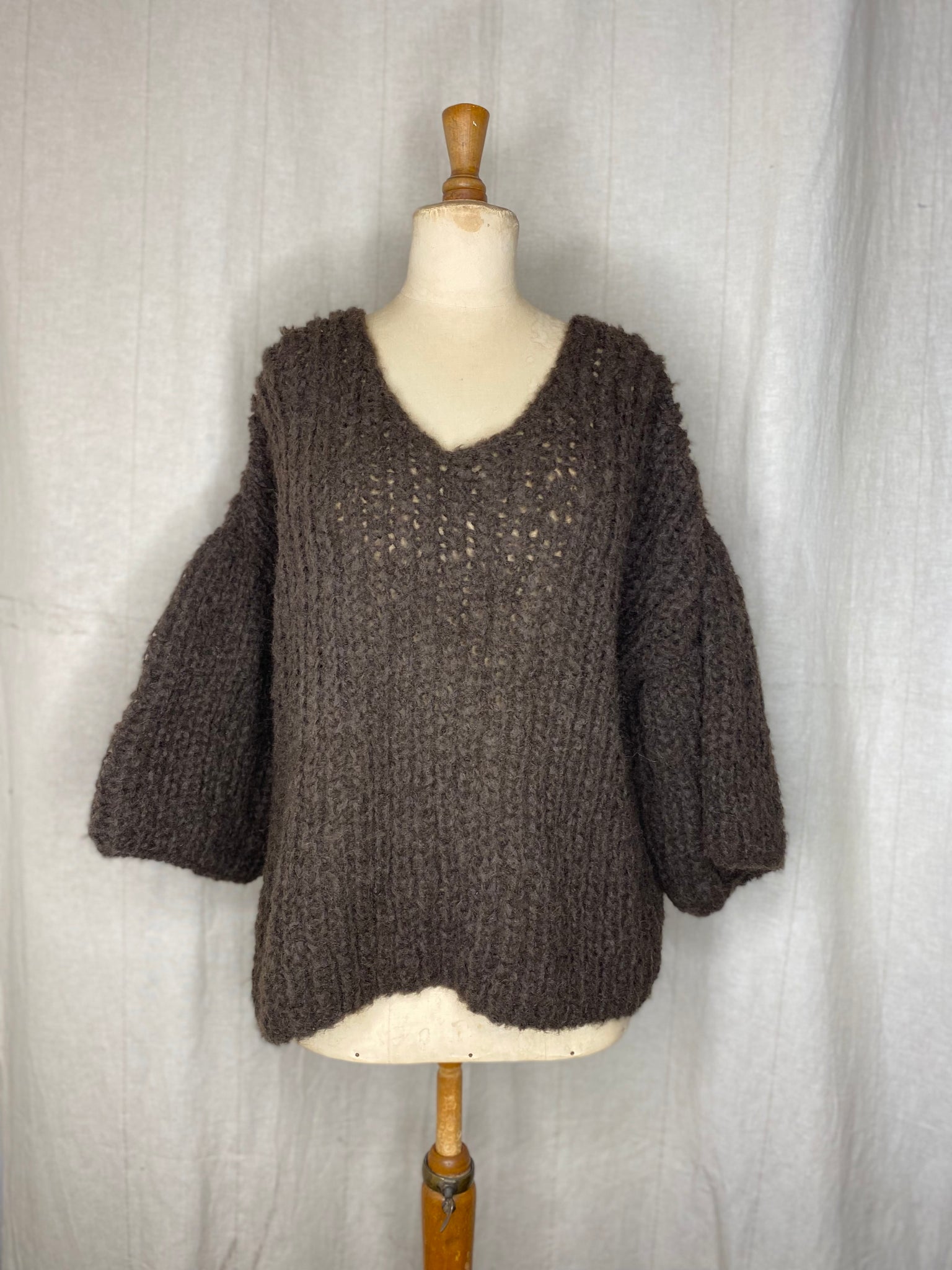 Alpaca Brioche Handknit V-Neck Sweater