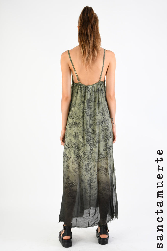 Slip Dress 258 - Olive Toile Print