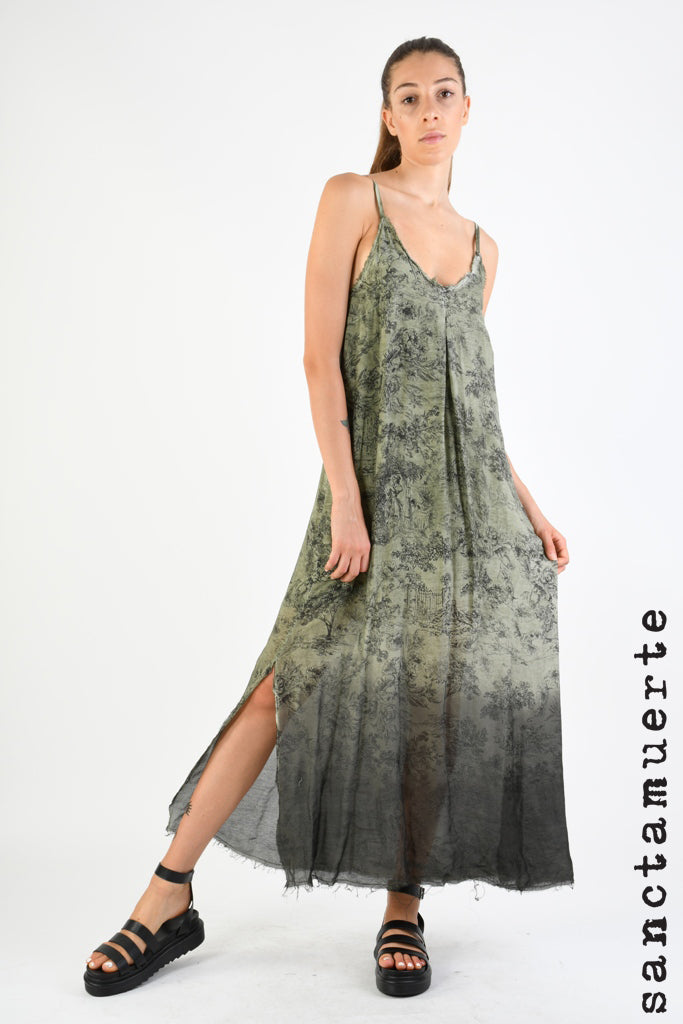 Slip Dress 258 - Olive Toile Print