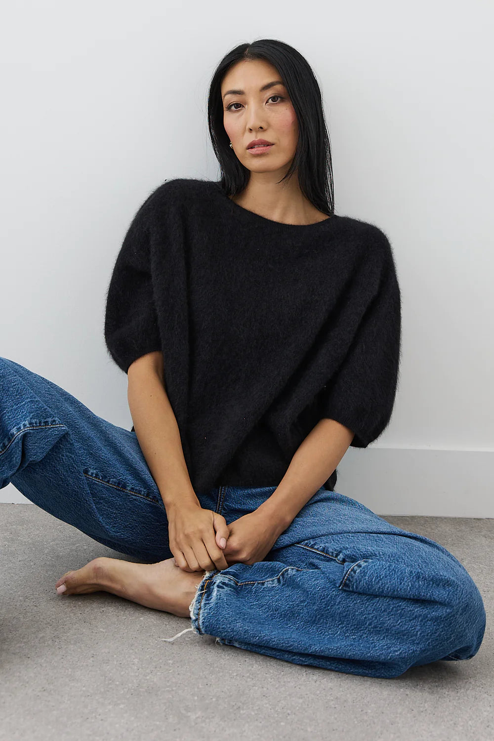 Erika Brushed Cashmere Tee - Jet