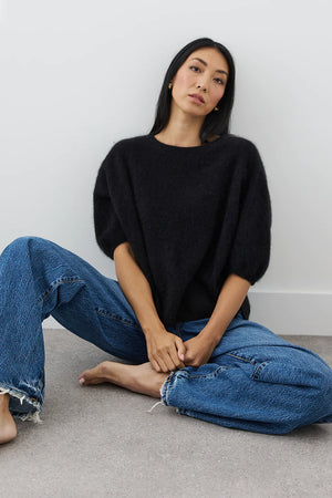 Erika Brushed Cashmere Tee - Jet