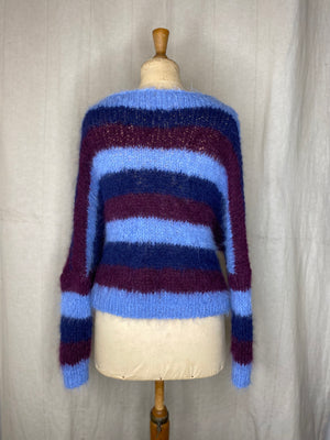 Alpaca Batwing V Neck Hand Knit Jumper - Blue/Navy/Burgundy