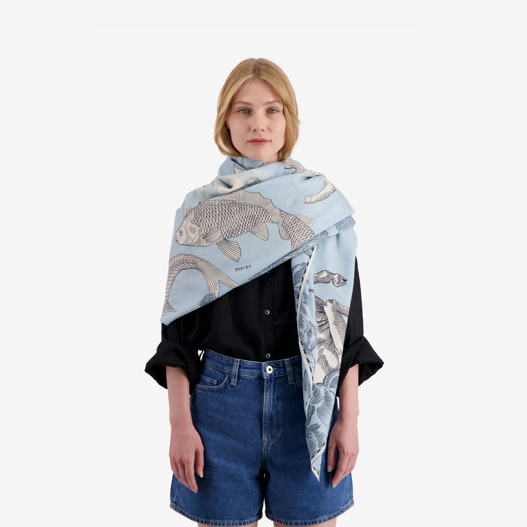 Astrologie Light Blue Cotton/Silk Scarf