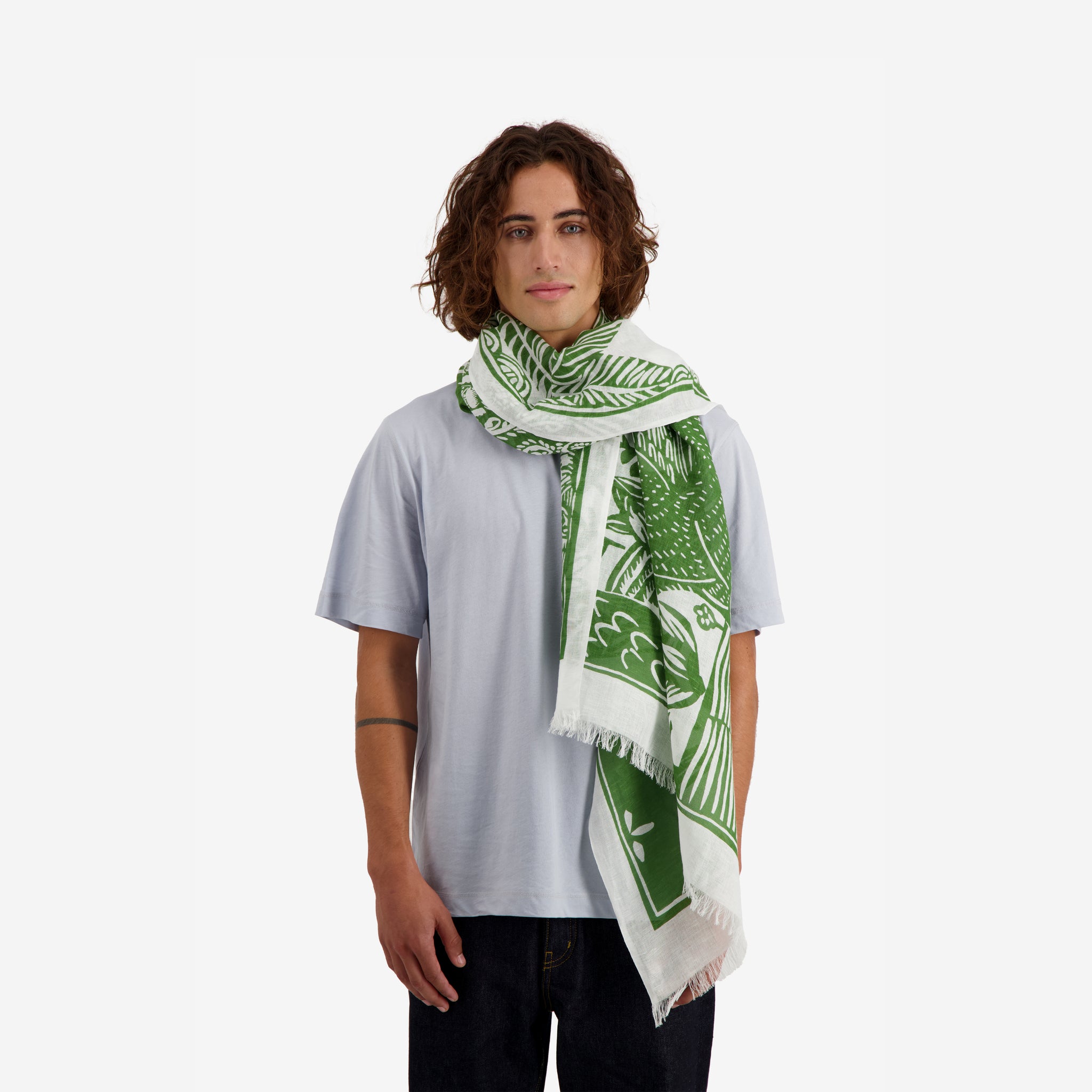 Dufy Green Linen/Cotton Scarf