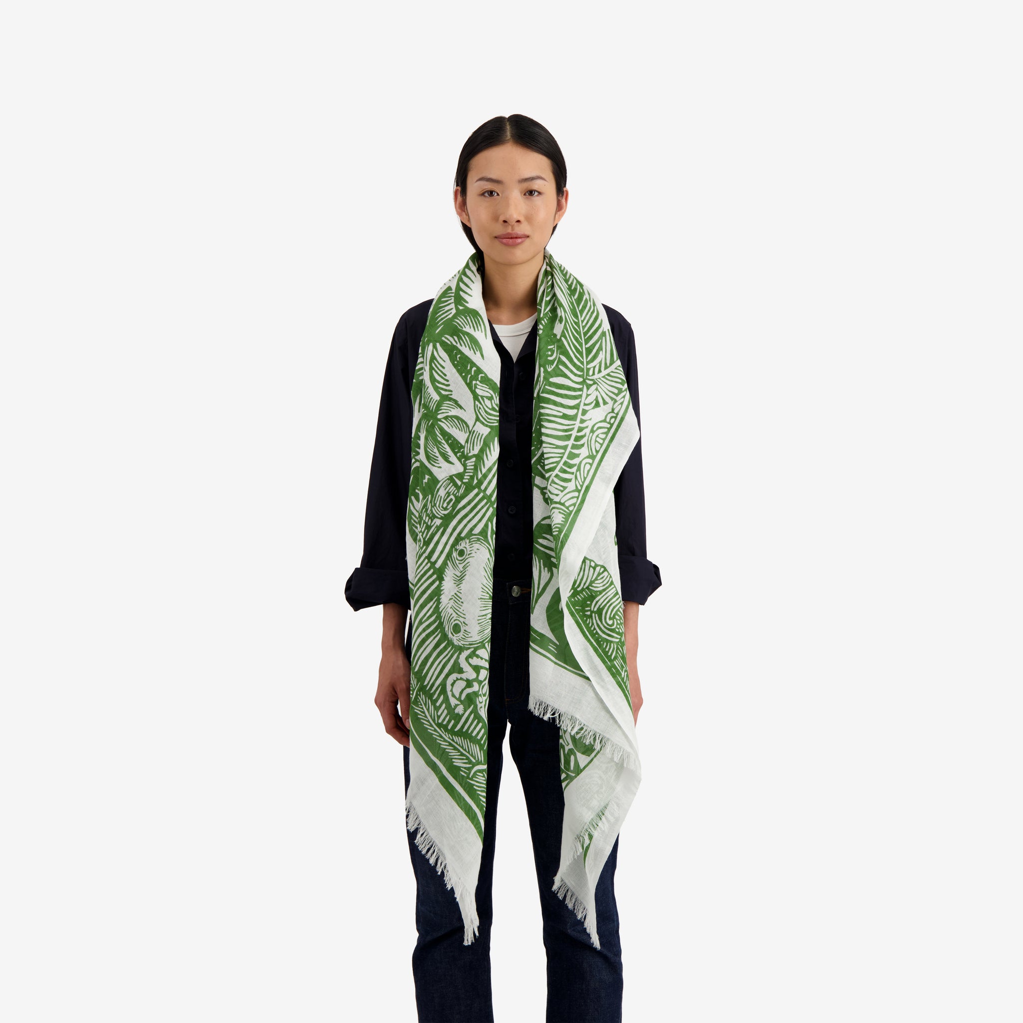 Dufy Green Linen/Cotton Scarf