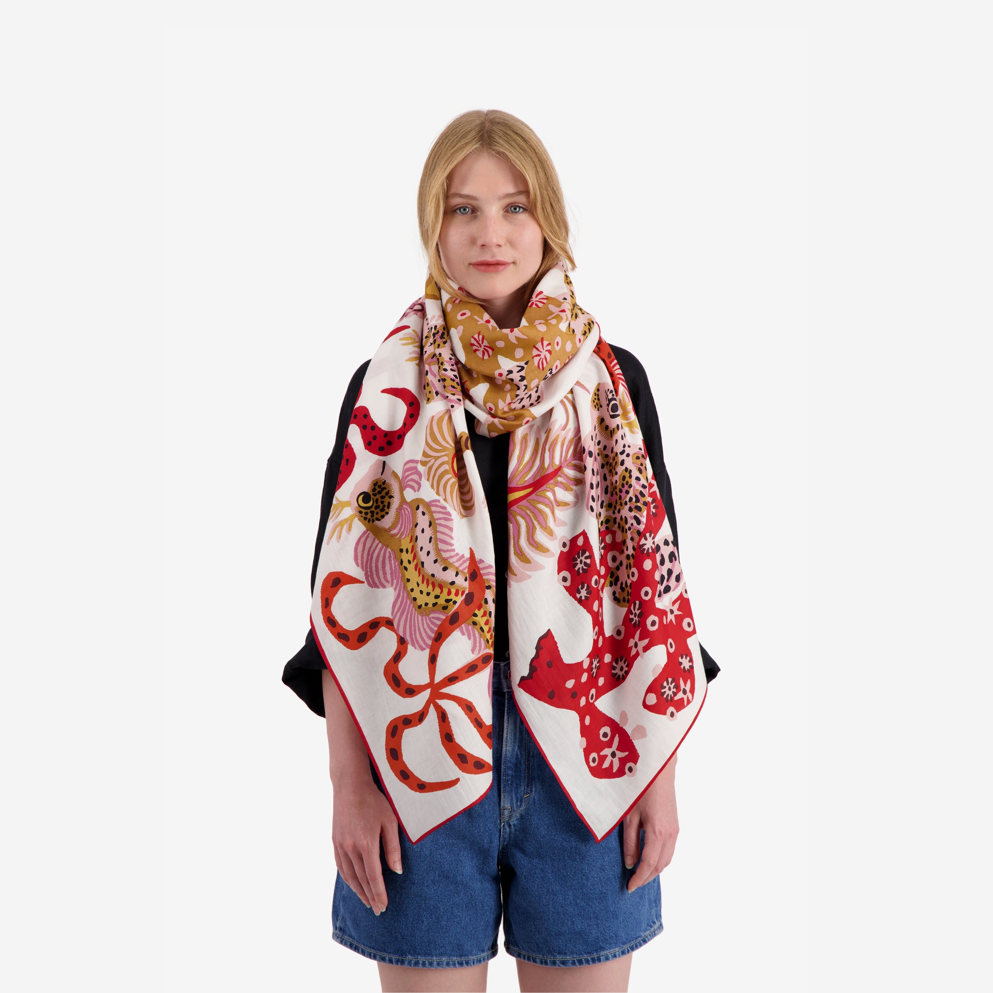 Jardin de Sirenes White Cotton/Silk Scarf