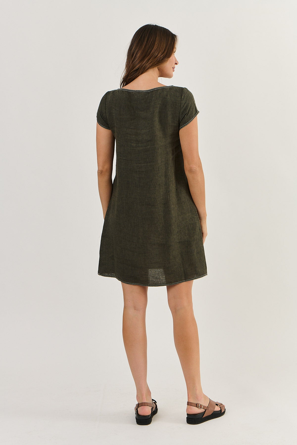 Short Sleeve Shift Dress - Licorice