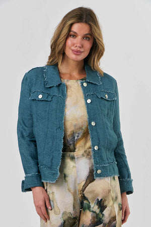Lucy Winter Weight Linen Jacket - Eucalyptus