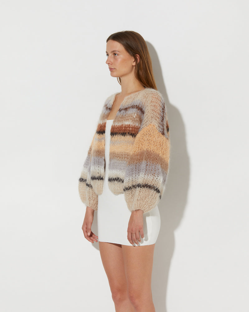 Striped Bomber Light Mohair Cardi - Sand