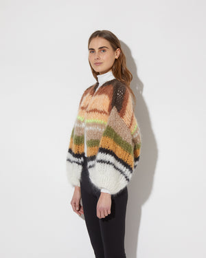 Striped Bomber Mohair Cardigan - Neon Country