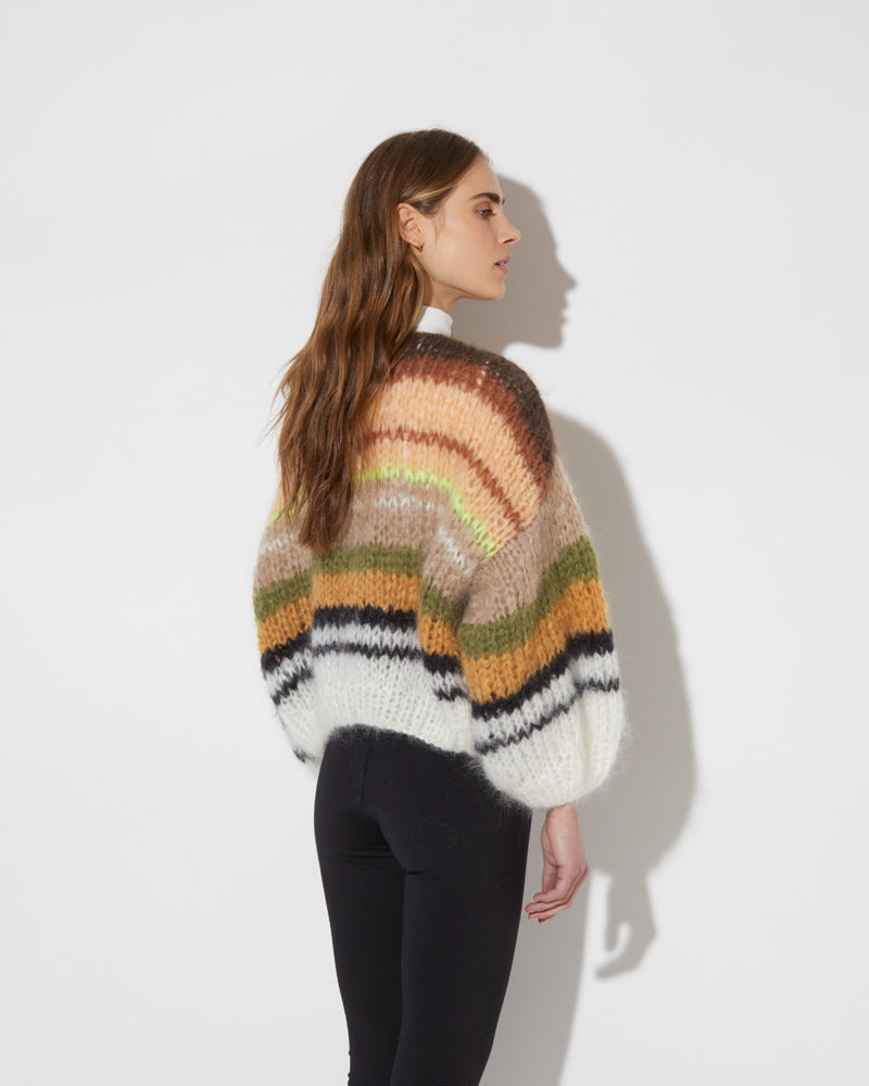 Striped Bomber Mohair Cardigan - Neon Country