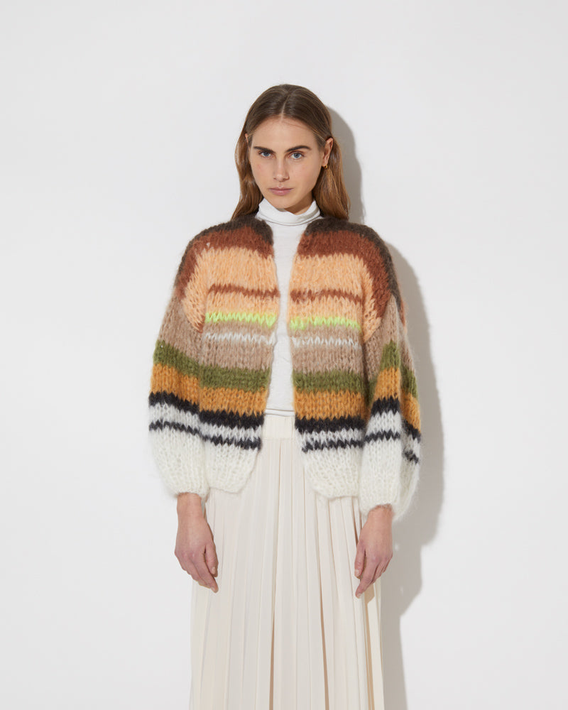 Striped Bomber Mohair Cardigan - Neon Country