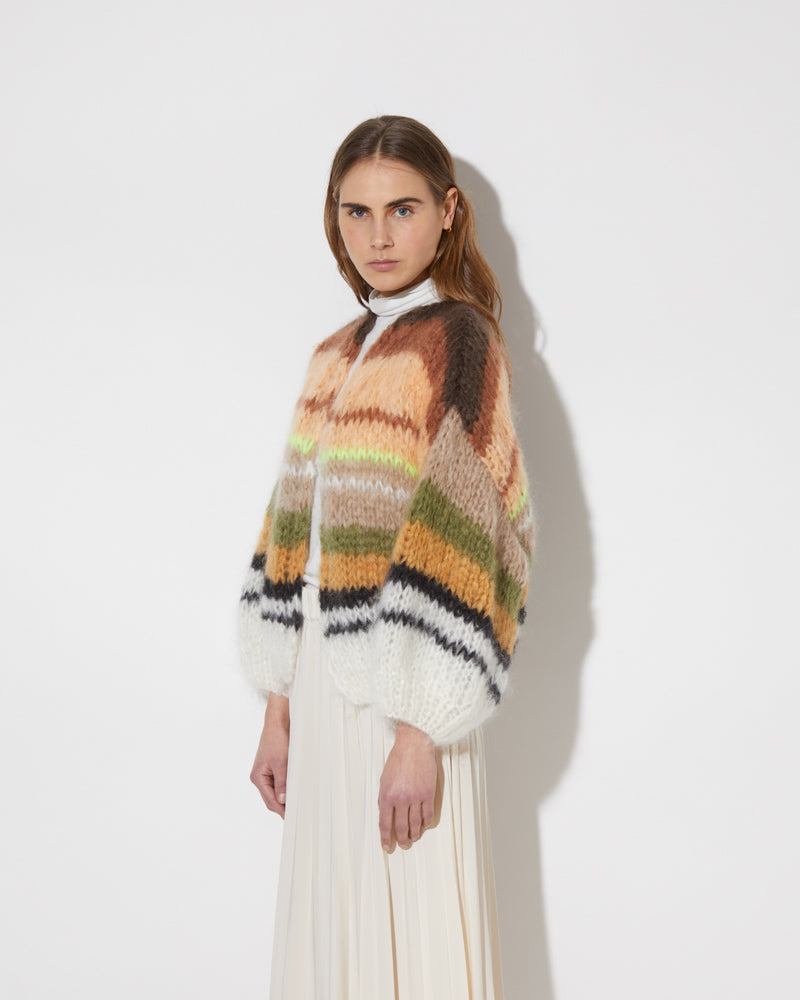 Striped Bomber Mohair Cardigan - Neon Country