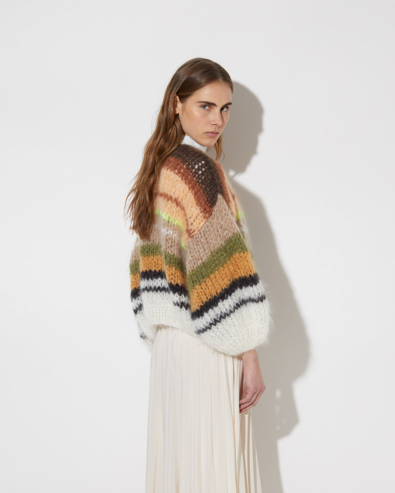 Striped Bomber Mohair Cardigan - Neon Country