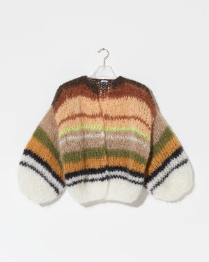 Striped Bomber Mohair Cardigan - Neon Country