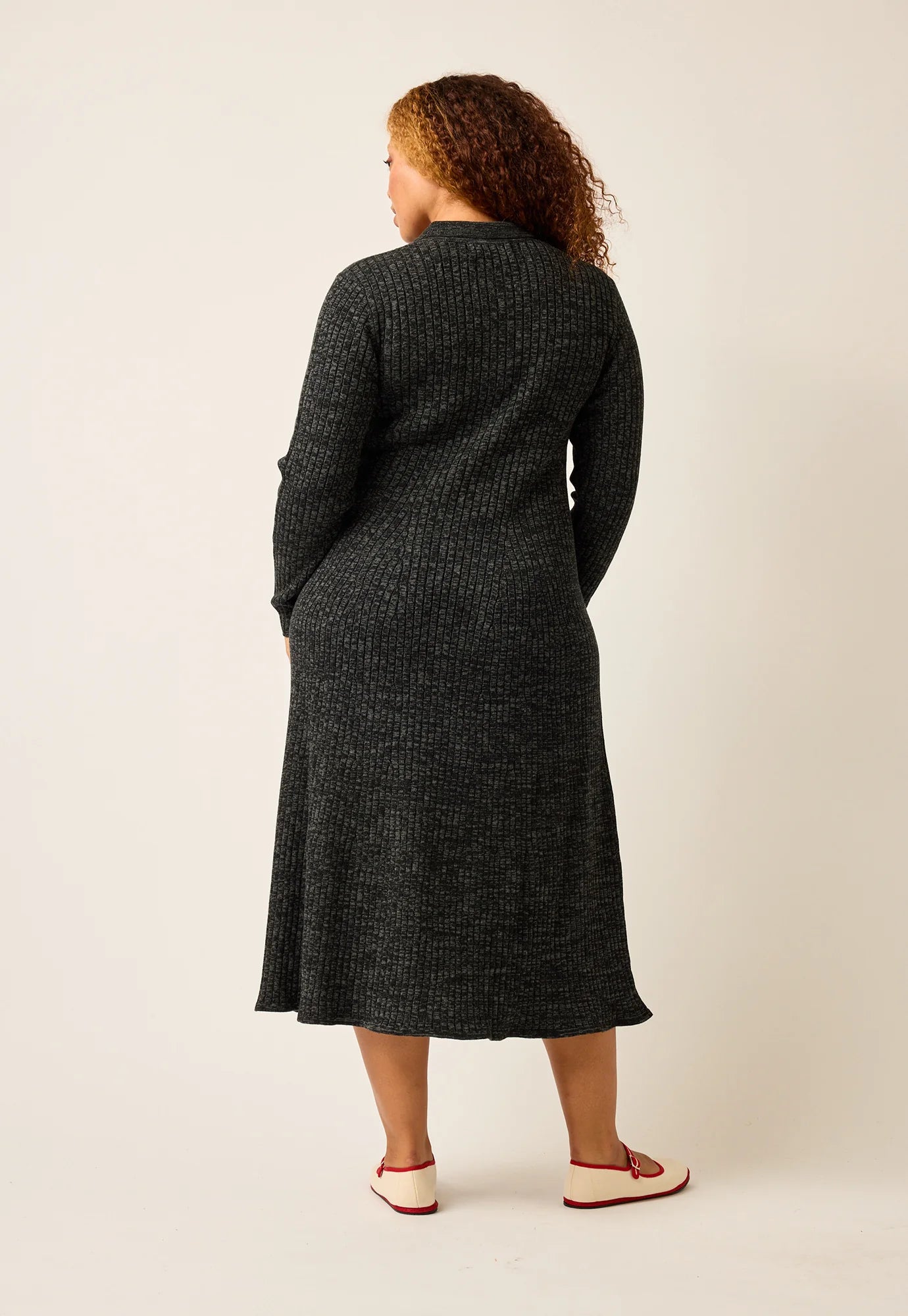 Simona Long Sleeve Rib Dress - Black Melange