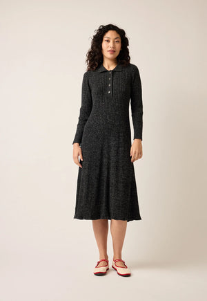 Simona Long Sleeve Rib Dress - Black Melange