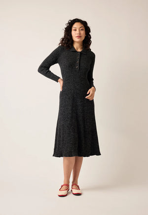 Simona Long Sleeve Rib Dress - Black Melange