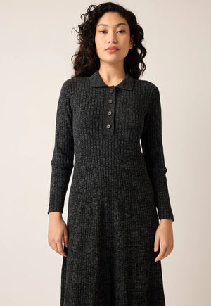 Simona Long Sleeve Rib Dress - Black Melange