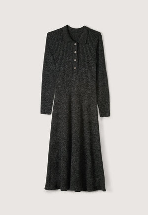 Simona Long Sleeve Rib Dress - Black Melange