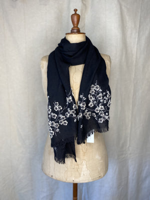 Embroidered Wool Voile Scarf