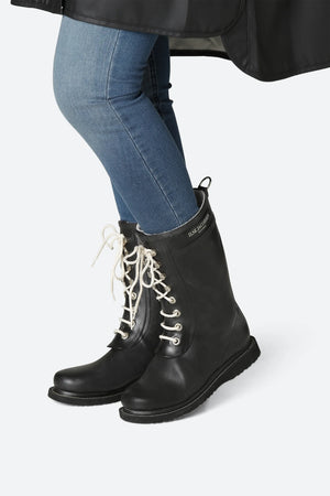 Mid Lace Up Rubber Boot - Black