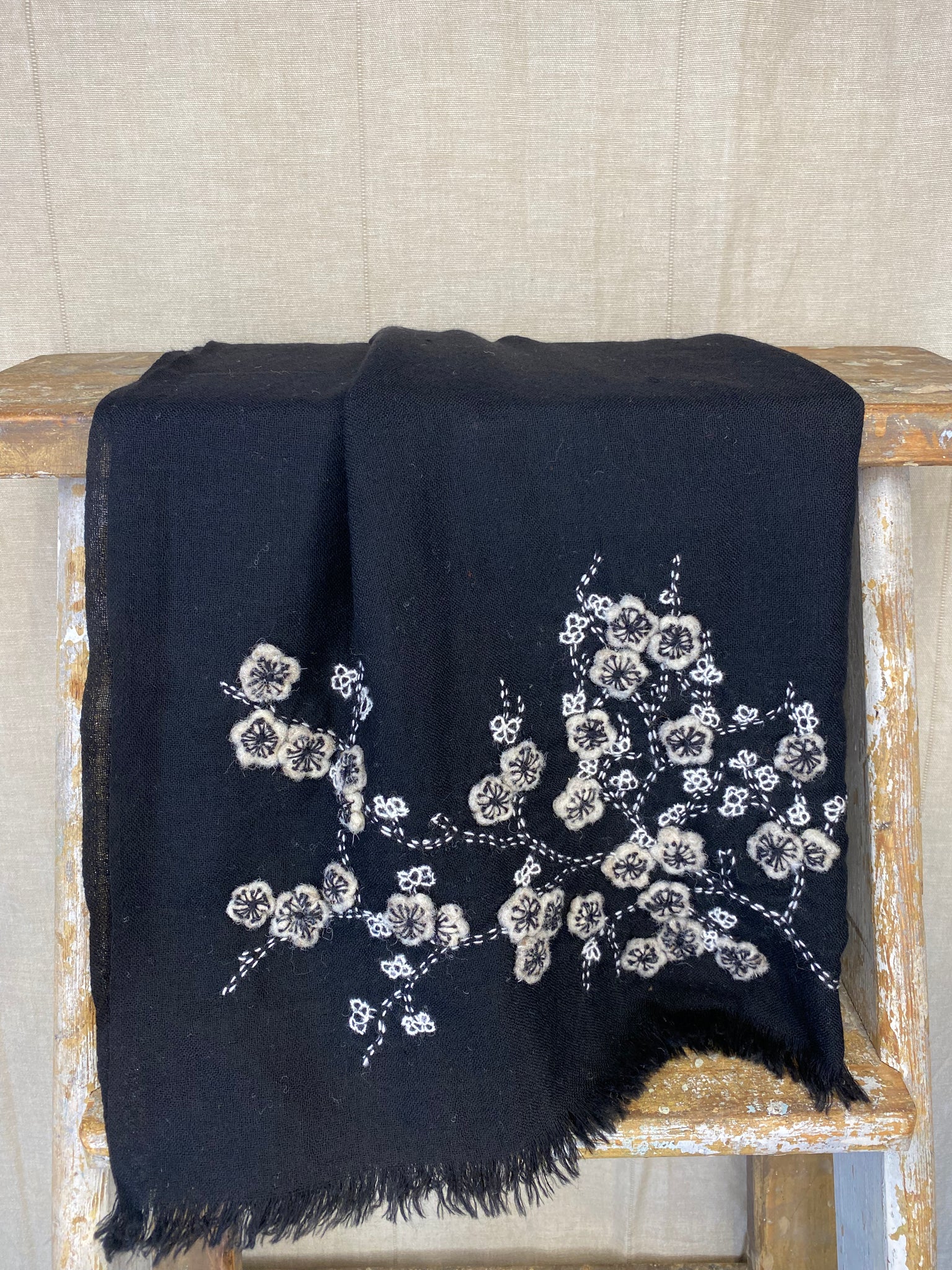 Embroidered Wool Voile Scarf